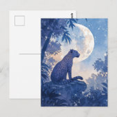 Leopard Sitting on Rock Under Glowing Full Moon ポストカード (正面/裏面)