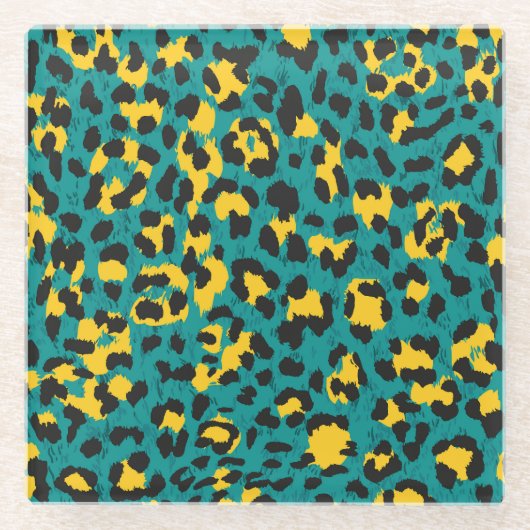 Leopard Skin:ヴィンテージテクスチャパターン ガラスコースター (正面)