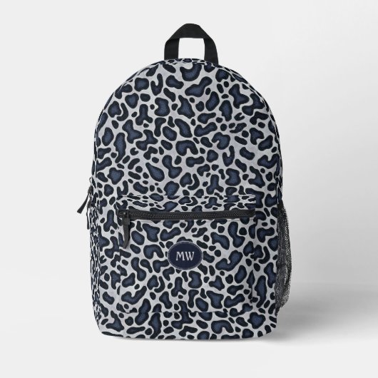 Leopard Skin Denim Grey Blue Pattern -  Printed Ba プリントバックパック (正面)