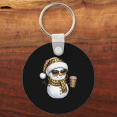 Leopard Snowman With Sungles Funny Christmas Women キーホルダー (正面)