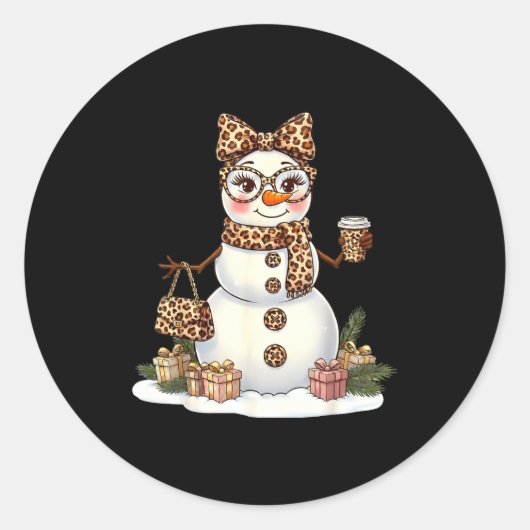 Leopard Snowman With Sungles Funny Christmas Women ラウンドシール (正面)