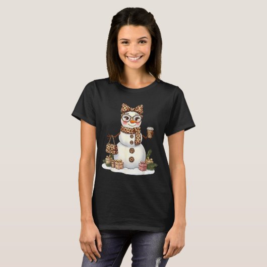 Leopard Snowman With Sungles Funny Christmas Women Tシャツ (正面フル)