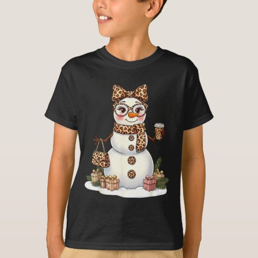 Leopard Snowman With Sungles Funny Christmas Women Tシャツ (正面)