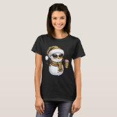 Leopard Snowman With Sungles Funny Christmas Women Tシャツ (正面フル)