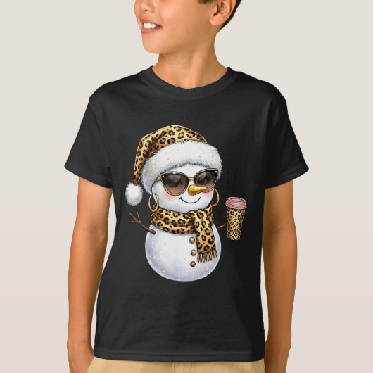 Leopard Snowman With Sungles Funny Christmas Women Tシャツ (正面)