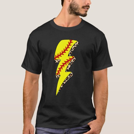 Leopard Softball Lightning Bolt Game Day Mama Moth Tシャツ (正面)