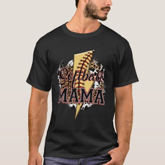 Leopard Softball Mama Lightning Bolt Sport Mom Mot Tシャツ (正面)