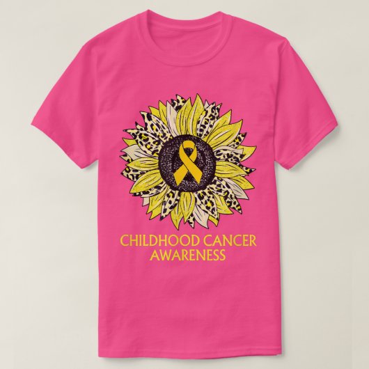 Leopard Sunflower Childhood Cancer Awareness Yello Tシャツ (デザイン正面)
