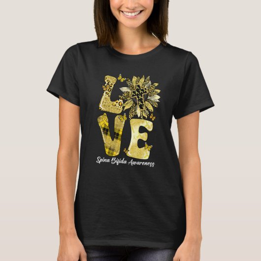 Leopard Sunflower LOVE Yellow Ribbon Spina Bifida  Tシャツ (正面)