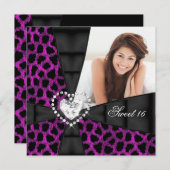 Leopard Sweet 16 Sixen Birthday Party写真 招待状 (正面/裏面)