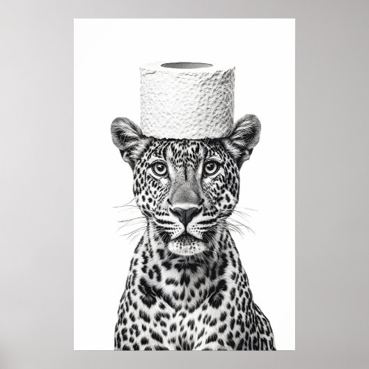 Leopard Toilet Paper Roll Funny Bathroom Art Print ポスター (正面)