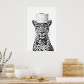 Leopard Toilet Paper Roll Funny Bathroom Art Print ポスター (キッチン)