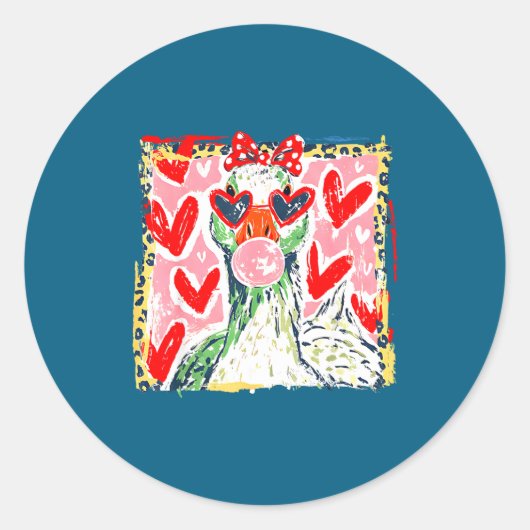 Leopard Valentine's Day Goose Funny Cute Goose Hun ラウンドシール (正面)