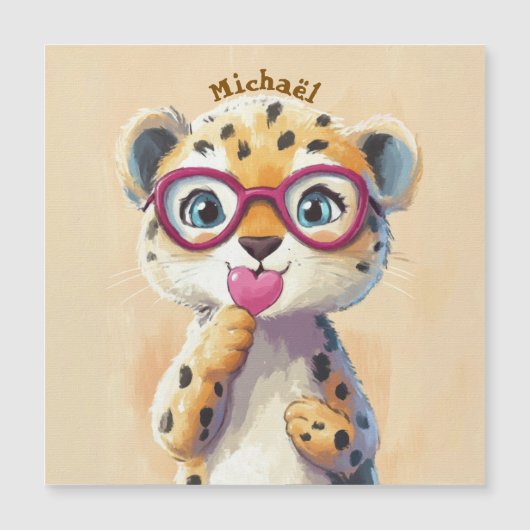 Leopard Valentine's Day Heart Badge - Kids School  (正面)