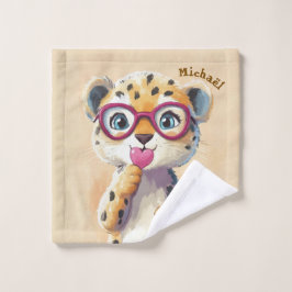 Leopard Valentine's Day Heart Badge - Kids School  ウォッシュタオル