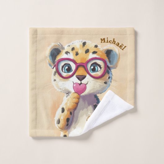 Leopard Valentine's Day Heart Badge - Kids School  ウォッシュタオル (ウォッシュタオル)