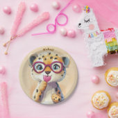 Leopard Valentine's Day Heart Badge - Kids School  ペーパープレート (パーティー)