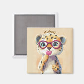 Leopard Valentine's Day Heart Badge - Kids School  マグネット (正面/裏面)