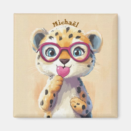 Leopard Valentine's Day Heart Badge - Kids School  マグネット (正面)