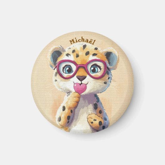 Leopard Valentine's Day Heart Badge - Kids School  マグネット (正面)