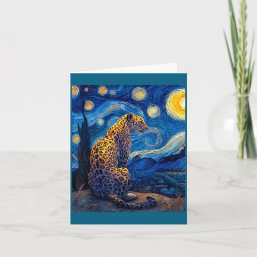 Leopard - Van Gogh Style Starry Night Funny Graphi カード (正面)