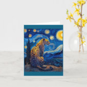 Leopard - Van Gogh Style Starry Night Funny Graphi カード (黄色い花)