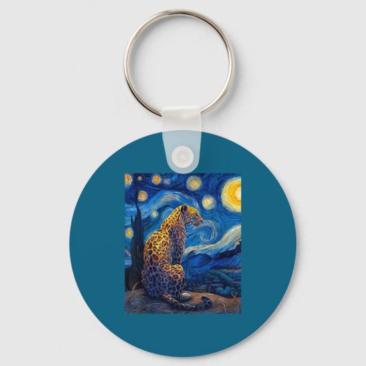 Leopard - Van Gogh Style Starry Night Funny Graphi キーホルダー (正面)