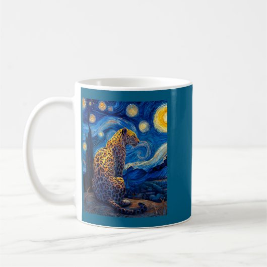 Leopard - Van Gogh Style Starry Night Funny Graphi コーヒーマグカップ (左)