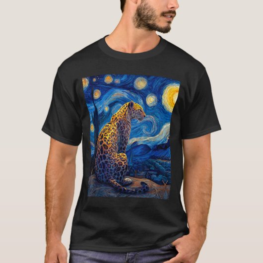 Leopard - Van Gogh Style Starry Night Funny Graphi Tシャツ (正面)