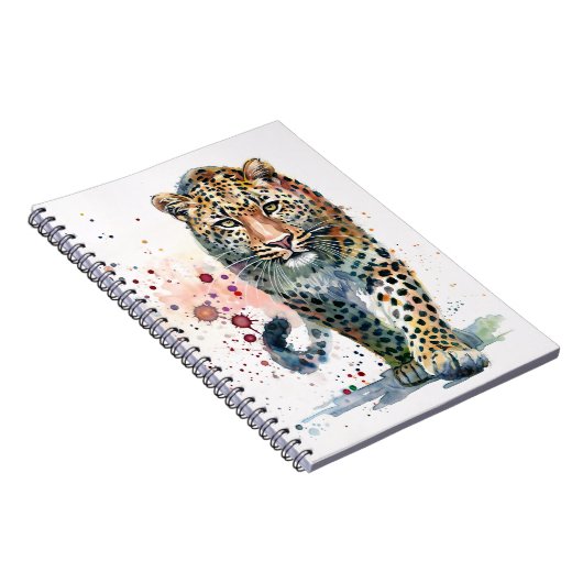 Leopard Walking Paint Splatter Watercolor Notebook ノートブック (右側)