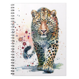 Leopard Walking Paint Splatter Watercolor Notebook ノートブック