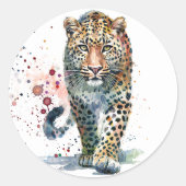 Leopard Walking Watercolor ラウンドシール (正面)