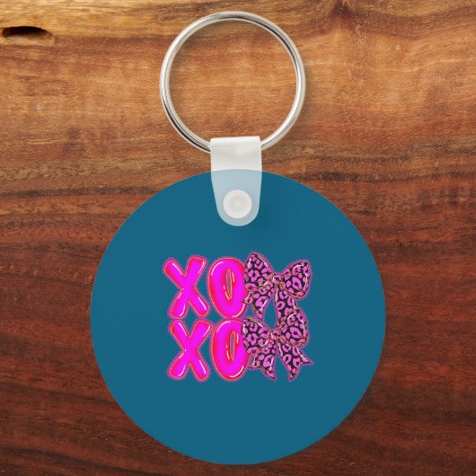 Leopard Xoxo Coquette Bow Hearts Valentine's Day W キーホルダー (正面)