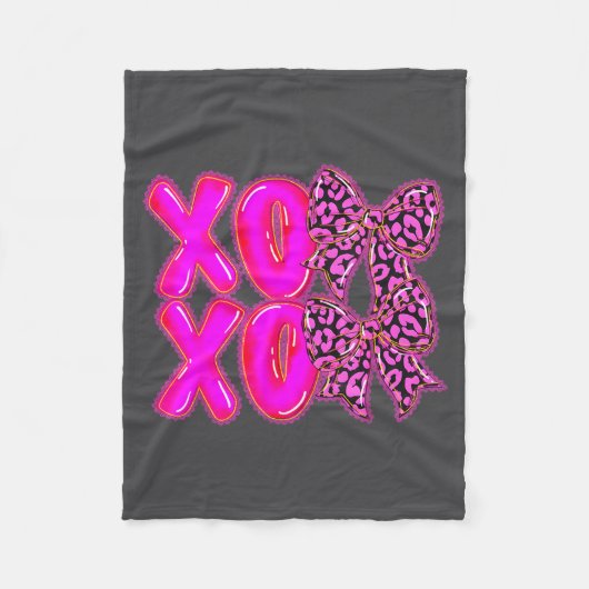 Leopard Xoxo Coquette Bow Hearts Valentine's Day W フリースブランケット (正面)