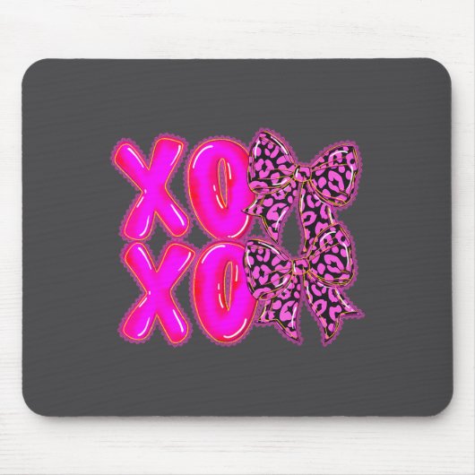 Leopard Xoxo Coquette Bow Hearts Valentine's Day W マウスパッド (正面)