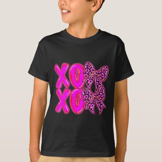 Leopard Xoxo Coquette Bow Hearts Valentine's Day W Tシャツ (正面)