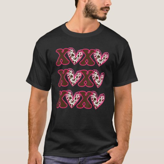 Leopard XOXO Hugs Kisses Hearts Love Valentine Tシャツ (正面)