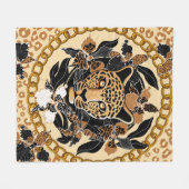 leopard's head surrounded by orchids, gold chain a フリースブランケット (正面(横))
