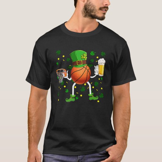 Leprechaun Basketball Ball Basket & Beer Glass Pat Tシャツ (正面)