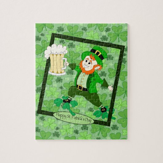 Leprechaun + Beer "Happy St. Patrick's Day" ジグソーパズル (縦)