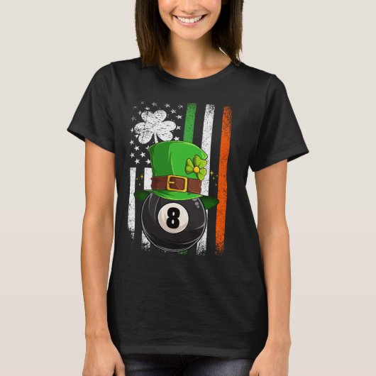 Leprechaun Billards Pool Irish American Flag St Pa Tシャツ (正面)