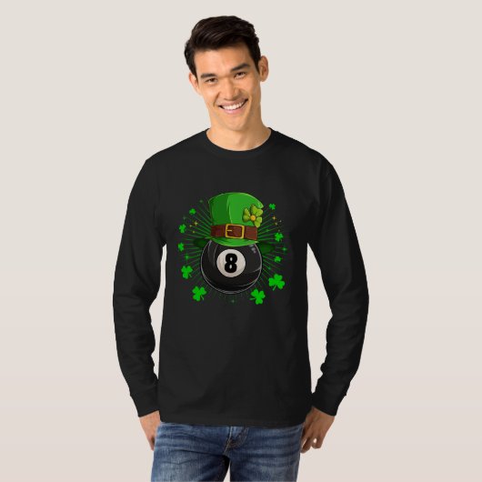 Leprechaun Billiards Pool St Patricks Day Shamrock Tシャツ (正面フル)