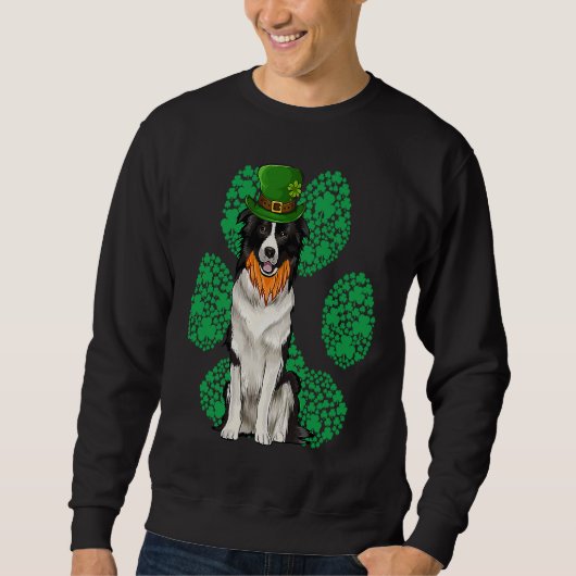 Leprechaun Border Collie St Patricks Day Shamrock スウェットシャツ (正面)