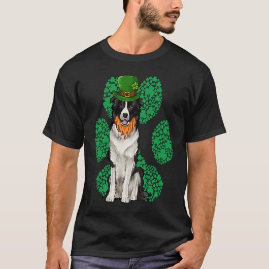 Leprechaun Border Collie St Patricks Day Shamrock Tシャツ (正面)