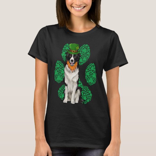 Leprechaun Border Collie St Patricks Day Shamrock Tシャツ (正面)