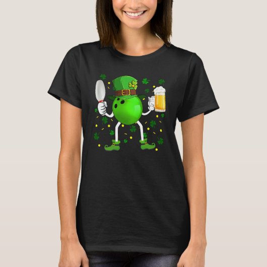 Leprechaun Bowling Ball Pin & Glass Of Beer St Pat Tシャツ (正面)
