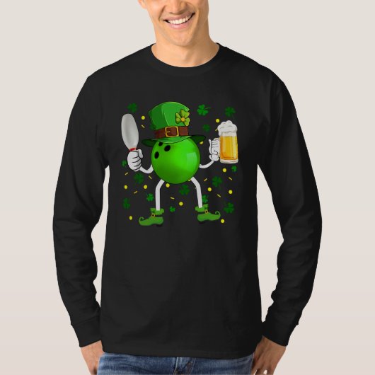 Leprechaun Bowling Ball Pin & Glass Of Beer St Pat Tシャツ (正面)