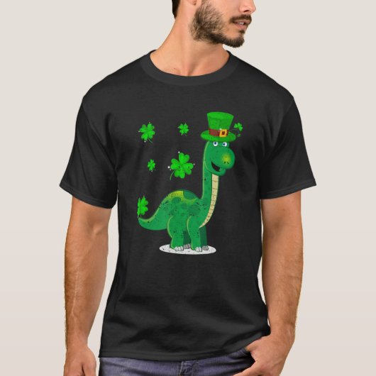 Leprechaun Dinosaur Shamrock St Patricks Day Anima Tシャツ (正面)