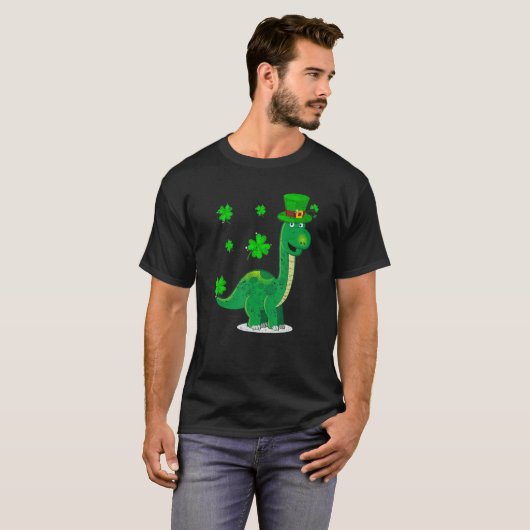 Leprechaun Dinosaur Shamrock St Patricks Day Anima Tシャツ (正面フル)