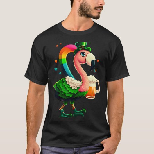 Leprechaun Flamingo Beer Irish Flamingo St Patrick Tシャツ (正面)